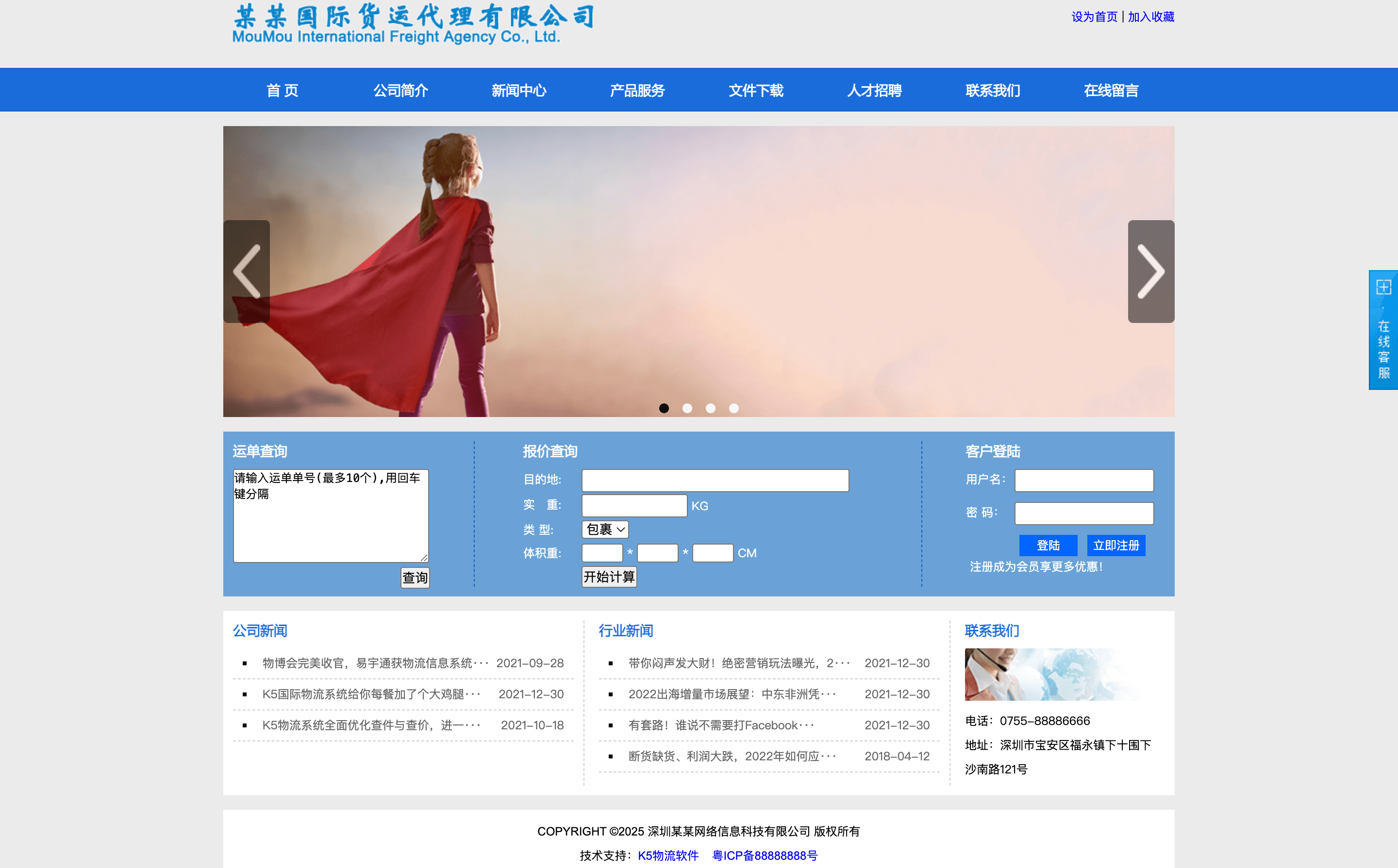 某某国际货运代理有限公司网站